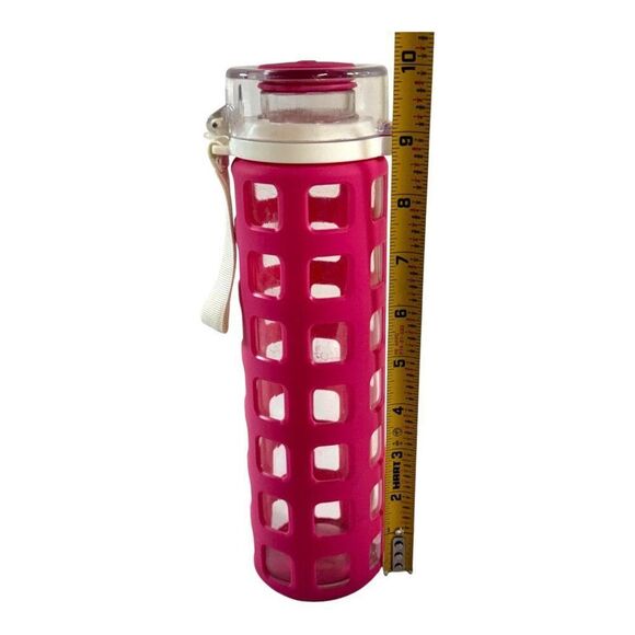 Ello BPA-Free Syndicate Glass Water Bottle w Pink Silicone Sleeve Leak-Proof Lid - Picture 5 of 5